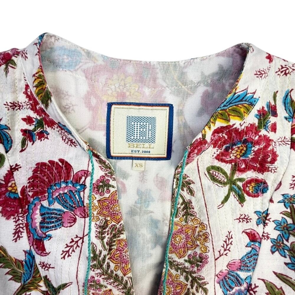 Bell by Alicia Bell Floral Block Print Tassel Mini Dress XS Cotton Boho India - Picture 3 of 11